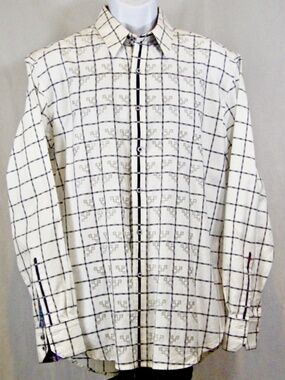 Robert Graham Embroidered/Flip Cuff Long Sleeve Sport Shirt - Mens Large
